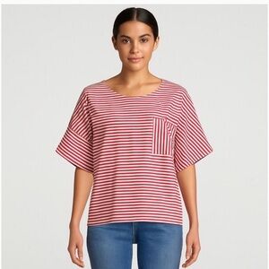 Public School Red and White Striped Short Sleeve Top
